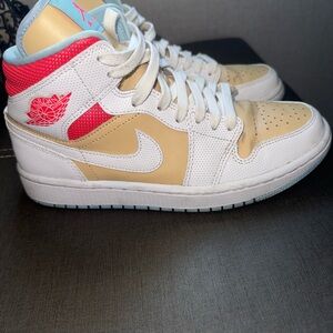 Jordan Women's Sneakers - White, Tan, and Pink